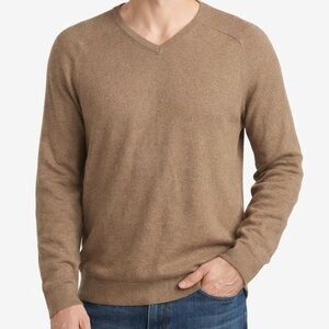 LL BEAN Cashmere Cotton Vintage Mens Tan Beige Khaki V-Neck Pullover Sweater XXL